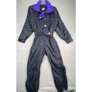 Vintage REI Elements Snow Ski Suit One Piece Women’s Size 10P Black Blue Collar